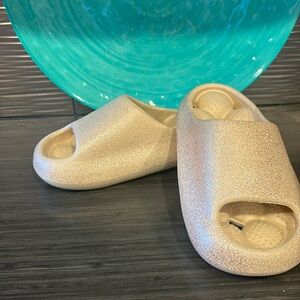 Tan and gold sparkle, sandals